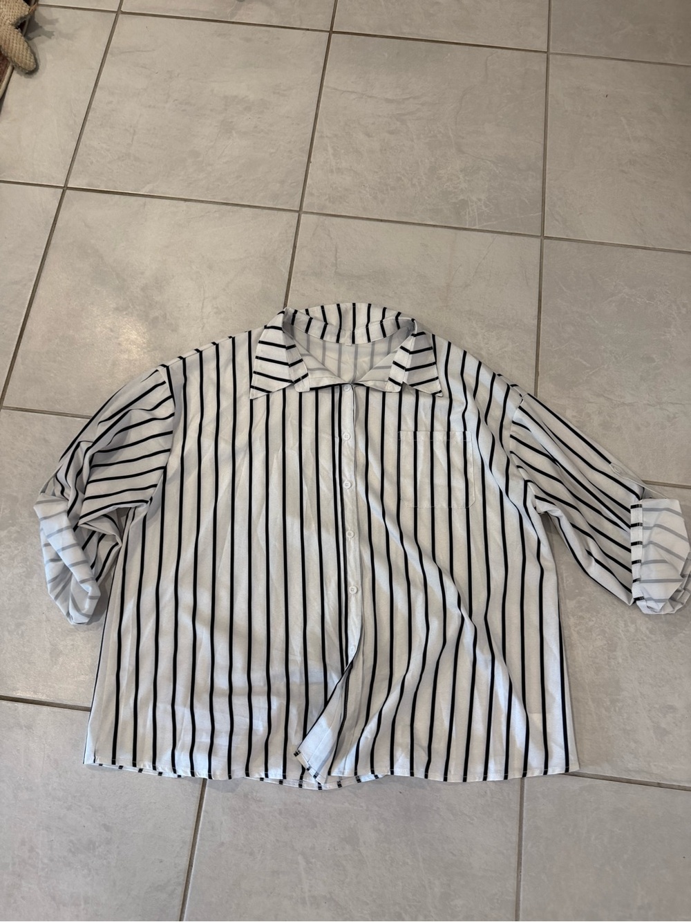 SHEIN White Button-Down Shirt with Black Vertical Stripes